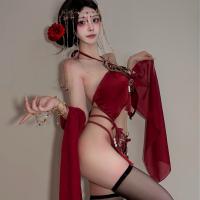 Classical Chinese Doudou Lingerie Set - Embroidered Lace Bodice with Tassels & Sheer Mesh Wrap thumbnail