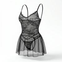 Feiniao Moon Gazer Sexy Lingerie Set – Sheer Mesh Lace Slip Dress with Black Stockings & Seductive Sleepwear thumbnail