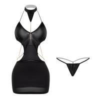 Mannyan Sexy Deep V Sleepwear Set - Women's Halter Neck Short Skirt Nightclub Outfit, Secretary Style Lingerie thumbnail