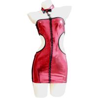 Sekesi Women's PVC Leather Corset Skirt - Sexy Matte Black Bodycon Nightclub Dress with Gold Foil Detail thumbnail