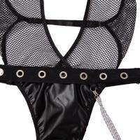 Utopia Sexy Lace Bodysuit for Women – Sleek Patent Leather & Mesh Halter Cut-Out Bodysuit thumbnail