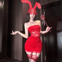 New Year Eve Lingerie Dress - Red Lace Corset Mini Dress, Sexy Bodycon Party Outfit for Women