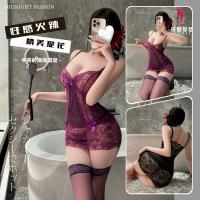Purple Lace Sheer Sexy Sleep Dress - Seductive Step-Mom Style Backless Nightgown, No-Remove Lingerie