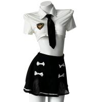 Sexy Police Uniform Costume for Women - Pure & Tempting Bodycon Skirt Set with Waist Cutout, No-Remove Design thumbnail