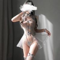 Women's Sexy Sheer Lace Bodysuit & Puff Sleeves Sleep Dress Set - Romantic Lingerie Nightwear thumbnail