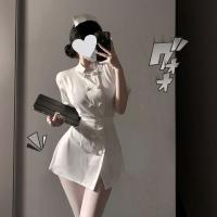Sexy Nurse Costume Set - Seductive No-Remove Lingerie Sleepwear with Bow-Tie Skirt & Round Neck