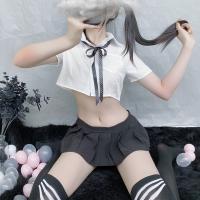 Pure & Playful Student-Inspired Lingerie Set – White Shirt, Bow-Tie Top & Pleated Mini Skirt for Sensual Style