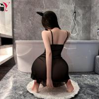 Night Silk Sensual Lace Sheer Dress - Wire-Free Irregular Mesh Camisole Bodycon Sleep Gown thumbnail