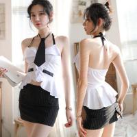 Mannyqing Secretarial Costume Set - Strapless Tie, Backless Striped Mini Skirt, Sexy & Playful Lingerie Outfit