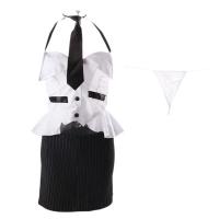 Mannyqing Secretarial Costume Set - Strapless Tie, Backless Striped Mini Skirt, Sexy & Playful Lingerie Outfit thumbnail