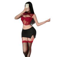 Feiniao Moon Gazer Sexy Lingerie Set – Hollow Fishbone Corset Top & Crop Bra, Secretary Uniform Style thumbnail