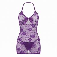 Purple Lace Seductive Sleep Dress - No-Remove Naughty Lingerie for Small Bust, Playful Nightwear Outfit thumbnail