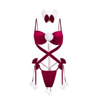Mannyan Velvet Sexy Bodysuit - Christmas New Year Lingerie Set with Deep V-Neck & Ties thumbnail