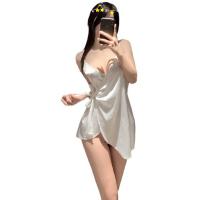 Seductive Lace Sleep Dress - Sexy Silk-Blend Deep V-Neck Nightgown with Sheer Cutouts & Adjustable Ties thumbnail