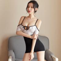 Silk-Look Lace Sheer Secretary Outfit - Seductive Hollow-Out Sleep Dress with Ruffled Hem & Teasing Cutouts