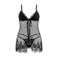 Feiniao Kuiyue Sexy Lace Sleepwear Set - Sheer Open-Front Cami & Slip Nightgown Ensemble thumbnail