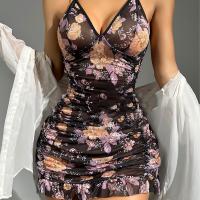 Sexy Lace Mesh Print Camisole Dress - Elegant Women's Intimate Sleepwear Set for US & EU Markets thumbnail