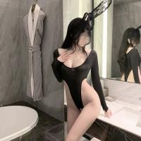 Seductive Open-Crotch Bodysuit for Women – Ice Silk Lace-Out Lingerie Set, Provocative Uniform Style Sleepwear
