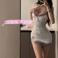 Purple Floral Lace Sleep Dress - Sexy & Sweet Tight-Fit Bedroom Lingerie Set for Women thumbnail