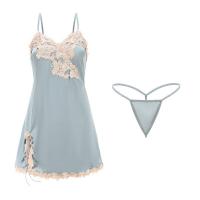 Sexy Lace Sleep Dress with Sheer Back & Slit – Breathable Ice Silk Sensual Nightwear for Women thumbnail