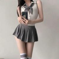 Sexy Short Backless Lingerie Set - Pure & Tempting Student Uniform Costume for Role Play