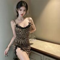 Leopard Print Sexy Lace Sleep Dress with Built-in Pads - Seductive No-Remove Lingerie Set for Small Bust Enhancement thumbnail