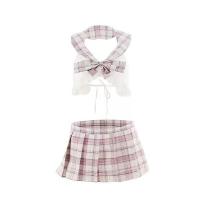 Qingran Sexy Plaid JK Uniform Set - Summer Student Lingerie with Lace-Up & Cut-Out Details thumbnail