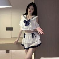 Pure & Tempting JK Uniform Set - Navy Collar Bow Skirt Student Lingerie Sleepwear for Women