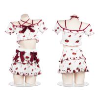 Strawberry Print Lingerie Set - Cute Cross-Strap Sleepwear with Bow Detail, Sexy Yet Playful Student-Style Outfit thumbnail