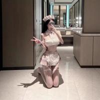 Red Lace Bodysuit Set - Sexy Sheer Mesh Bodysuit with Open-Crotch Thong & Stockings, Pure Temptation Lingerie thumbnail