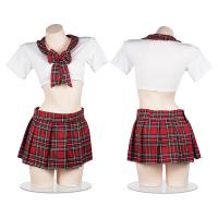Red Plaid Pleated Skirt Set - Cute Schoolgirl JK Uniform Outfit for Women, Sexy Modest Costume thumbnail