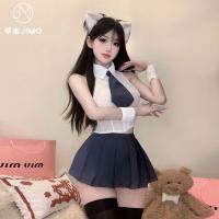 Pure Love Schoolgirl Chiffon Shirt & Pleated Skirt Set - Cute JK Uniform Style Lingerie Outfit thumbnail