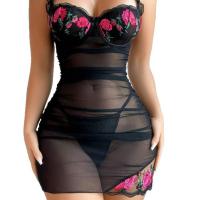 European-Style Lace Mesh Erotic Sleep Dress Set – Sheer Floral Embroidery Babydoll Nightgown with Adjustable Straps thumbnail