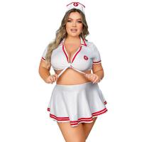 Plus Size Sexy Nurse Costume Set - Milk Silk Uniform with Bandage Top, Skirt, Stockings & Cap thumbnail