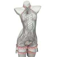 Pure & Seductive Sheer Mesh Bodysuit with Knotted Buttons and Tassels - Open-Crotch Sleepwear Set thumbnail