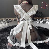 Sexy Maid Costume for Women - Sheer Lace Nurse Uniform with Tied Apron & Mesh Trim, Cosplay Outfit for Parties & Nightcl thumbnail