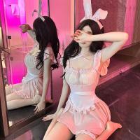 Pure & Seductive Bunny Girl Cosplay Costume - Lace Trim Sheer Maid Dress with Short Skirt & Sexy Sleepwear thumbnail