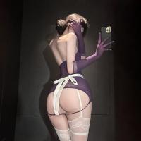 Sexy Tear-Away Maid Costume Set - Sheer Mesh Lingerie Outfit with Rear Cut-Out & Peekaboo Chest Design thumbnail