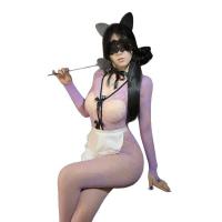 Qiaoduo Lace Sheer Bodysuit with Open-Crotch Design - Sexy Tear-Away Mesh Sleepwear & Maid Costume for Women thumbnail