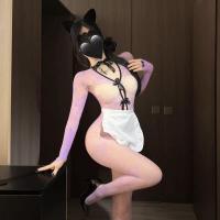 Qiaoduo Lace Sheer Bodysuit with Open-Crotch Design - Sexy Tear-Away Mesh Sleepwear & Maid Costume for Women thumbnail