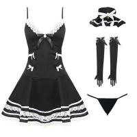 Lolita Maid Costume Sleepwear Set - Sexy Lace Trimmed Strap Nightdress with Matching Accessories thumbnail