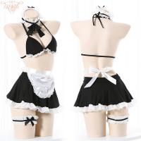 Sexy Maid Costume for Women - Seductive Lingerie Set with Sheer Mesh & Lace, Bedroom Role Play Outfit thumbnail