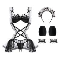 Glorious Lace Peekaboo Maid Costume - Sheer Mesh Pettiskirt Erotic Lingerie Set for Women thumbnail