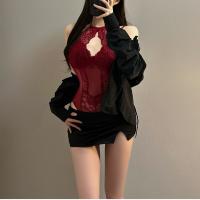 Pure & Sexy Lace Halter Top - Flirty Cropped Bodysuit for Layering, Body-Conscious Lingerie-Inspired Fashion thumbnail