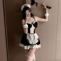 Sexy Backless Maid Costume Set for Women – Black & White Princess Lingerie Sleep Dress, Pure Temptation Outfit