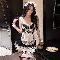 Sexy Maid Costume for Women - Lace Mesh Backless Role Play Outfit, Tight-Fitting European Style Uniform