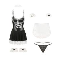 Maid Costume Lingerie Set - Sexy Low-Cut French Maid Outfit with Skirt & Apron, Cute Playful Cosplay Dress thumbnail