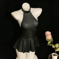 Plus Size Sexy Lingerie Sheer Pleated Mini Leather Skirt Set - Busty OI Uniform Style Outfit for Confident Women thumbnail