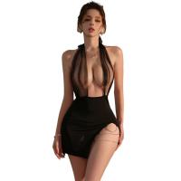 Mannyan Sexy Lace Bodysuit Dress - Sheer Mesh Cut-Out Halter Bodycon Nightwear for Women thumbnail