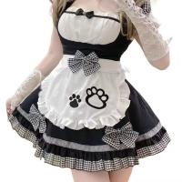 Maid Lolita Dress for Girls - Cute Japanese Cat Ear Cosplay Outfit with Apron & Headband thumbnail